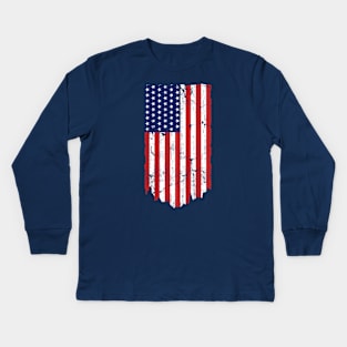 United States Flag Vertical with the USA Text in the middle Kids Long Sleeve T-Shirt